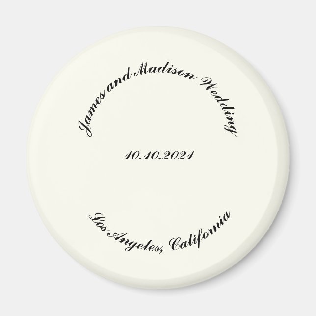 Customize Name, date black ivory wedding Magnet (Front)