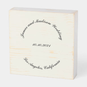 Customize Name, date black ivory wedding Wooden Box Sign