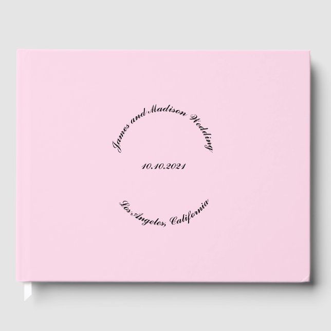 Customize Name, date, black, light pink wedding Guest Book (Front)
