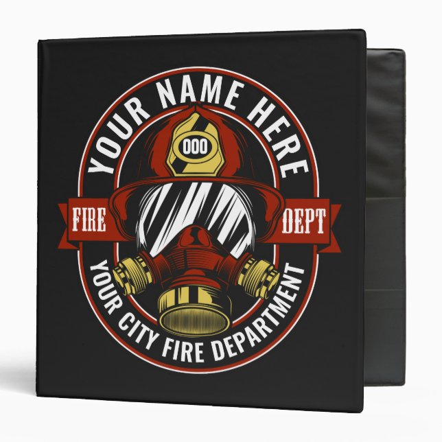 Customize NAME Firefighter Helmet Mask Fire Rescue 3 Ring Binder (Front/Inside)