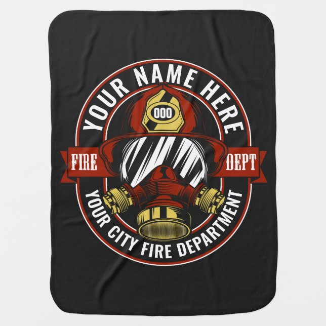 Customize NAME Firefighter Helmet Mask Fire Rescue Baby Blanket (Front)