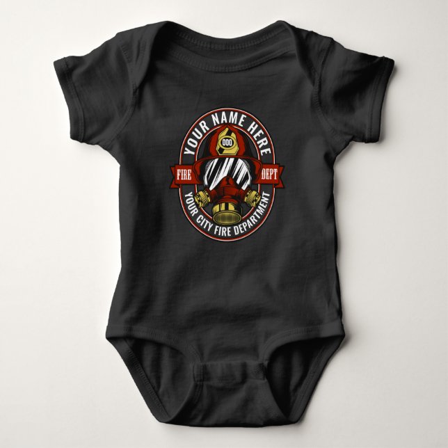 Customize NAME Firefighter Helmet Mask Fire Rescue Baby Bodysuit (Front)
