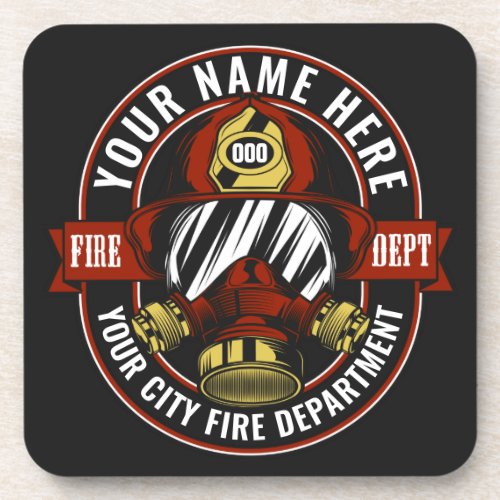 Customize NAME Firefighter Helmet Mask Fire Rescue Beverage Coaster