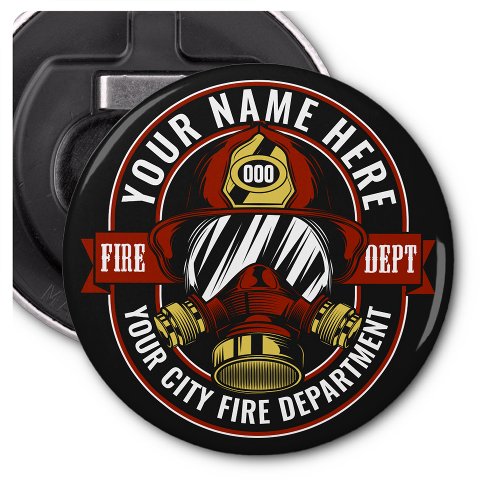 Customize NAME Firefighter Helmet Mask Fire Rescue Bottle Opener