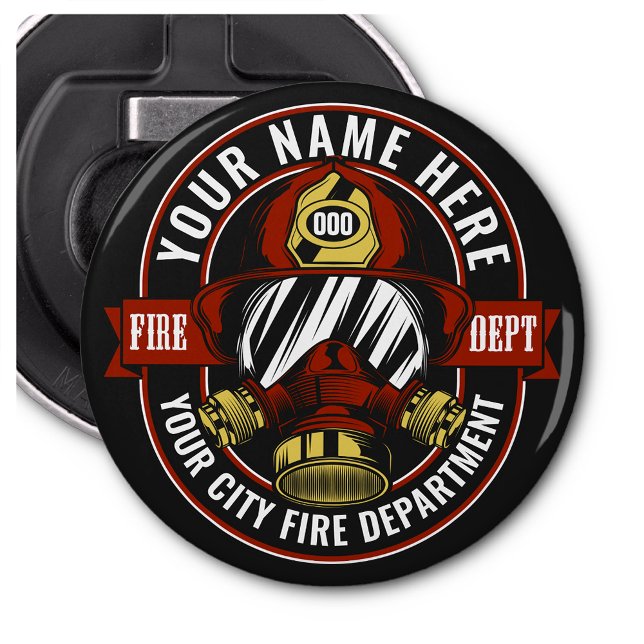 Customize NAME Firefighter Helmet Mask Fire Rescue Bottle Opener (Creator Uploaded)
