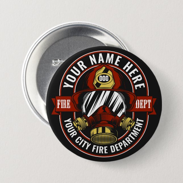 Customize NAME Firefighter Helmet Mask Fire Rescue Button (Front & Back)