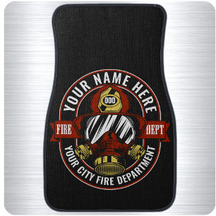Customize NAME Firefighter Helmet Mask Fire Rescue Car Floor Mat