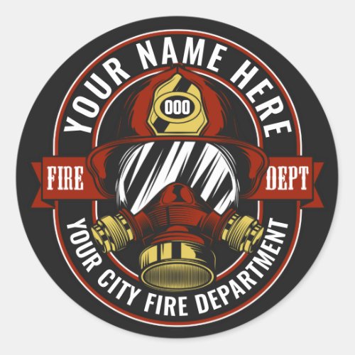 Customize NAME Firefighter Helmet Mask Fire Rescue Classic Round Sticker