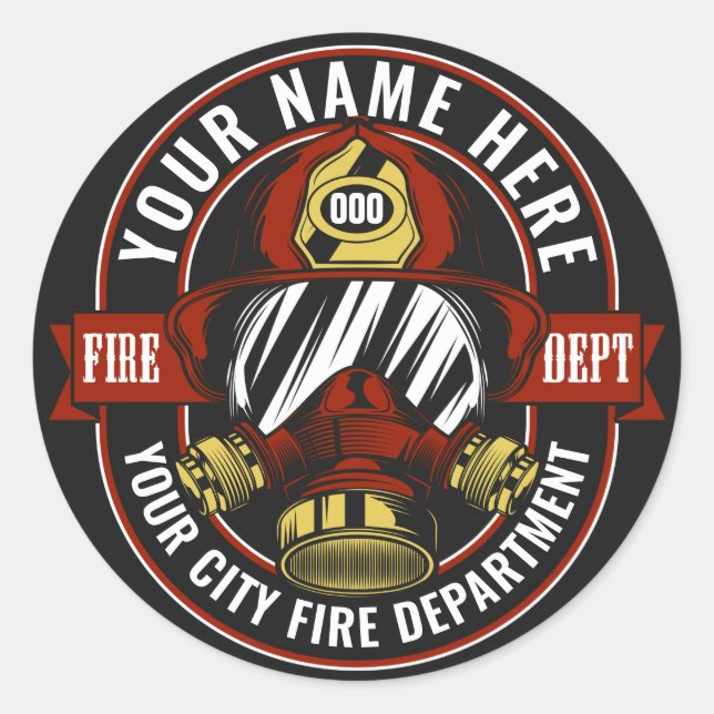 Customize NAME Firefighter Helmet Mask Fire Rescue Classic Round Sticker (Front)