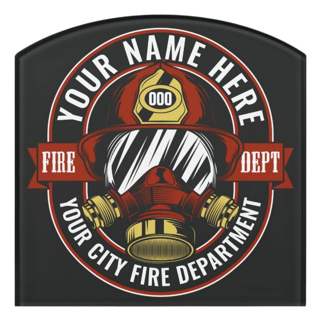 Customize NAME Firefighter Helmet Mask Fire Rescue Door Sign (Contour Front)