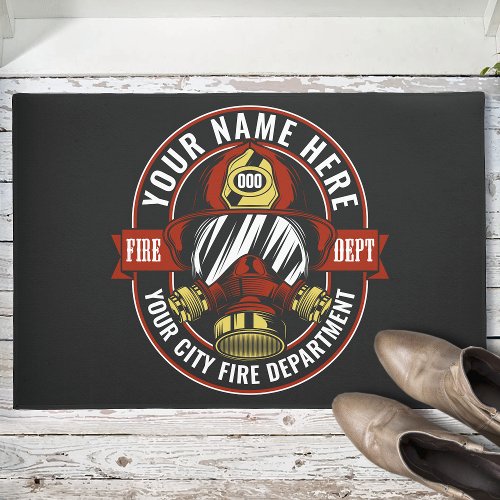 Customize NAME Firefighter Helmet Mask Fire Rescue Doormat