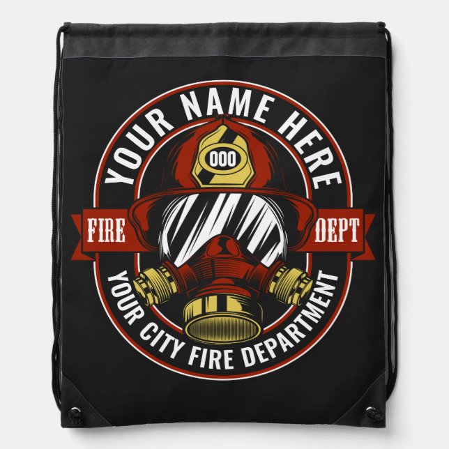 Customize NAME Firefighter Helmet Mask Fire Rescue Drawstring Bag (Front)