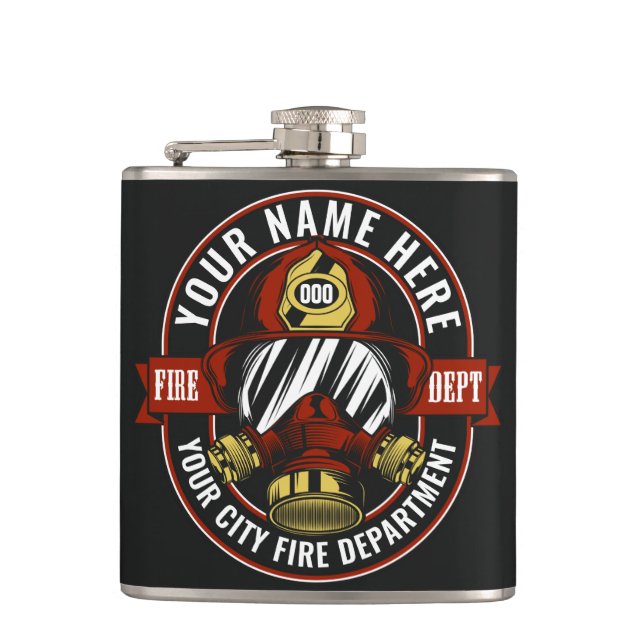 Customize NAME Firefighter Helmet Mask Fire Rescue Flask (Front)