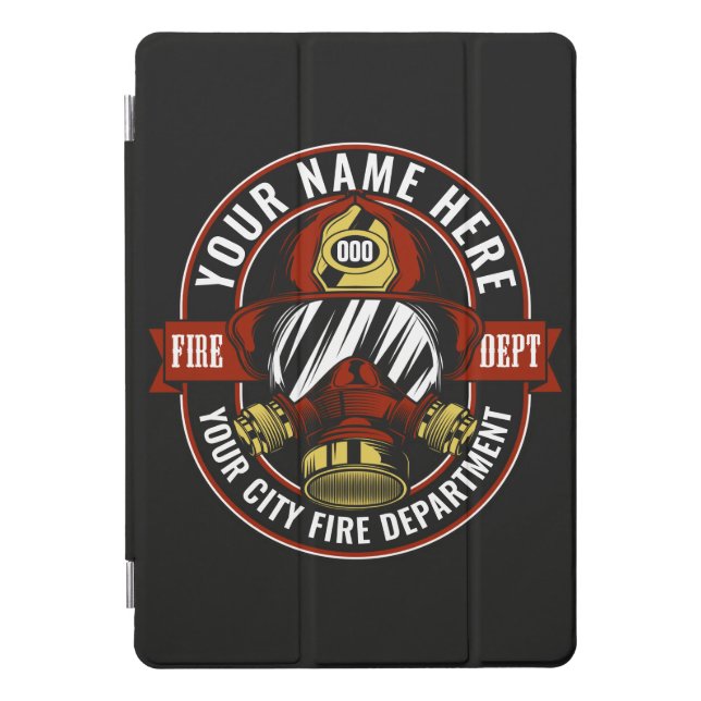 Customize NAME Firefighter Helmet Mask Fire Rescue iPad Pro Cover (Front)