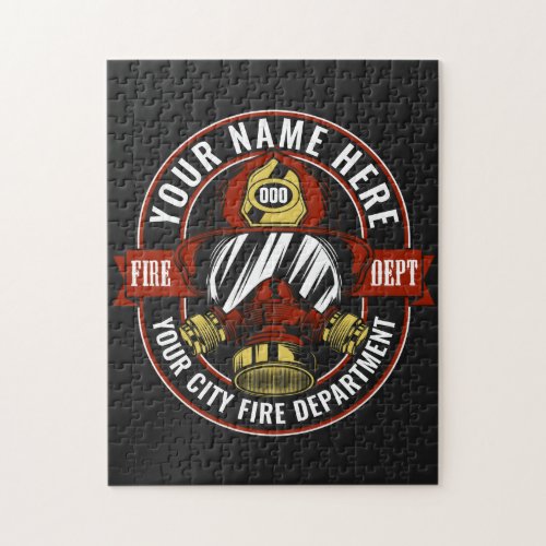Customize NAME Firefighter Helmet Mask Fire Rescue Jigsaw Puzzle
