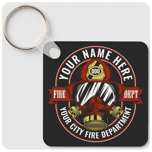Customize NAME Firefighter Helmet Mask Fire Rescue Keychain