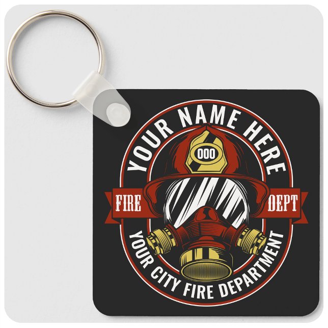 Customize NAME Firefighter Helmet Mask Fire Rescue Keychain (Creator Uploaded)