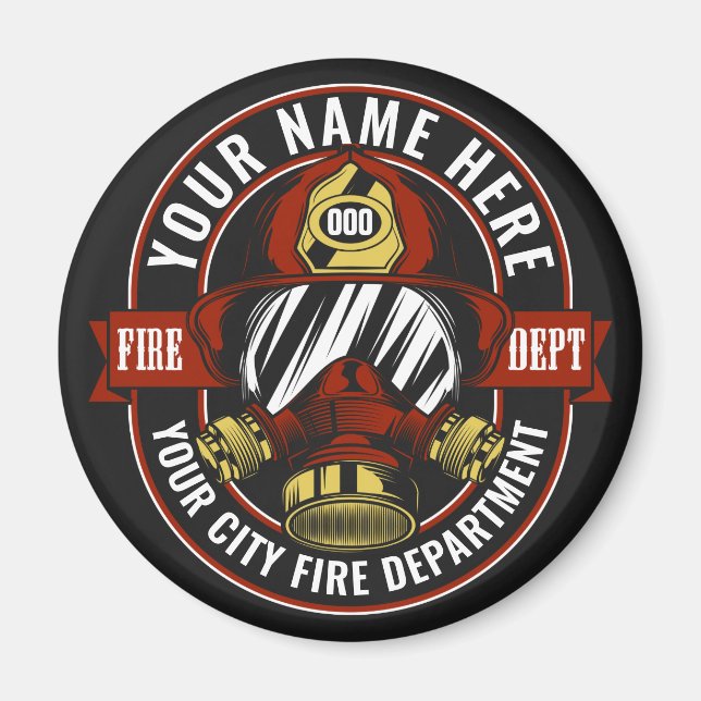 Customize NAME Firefighter Helmet Mask Fire Rescue Magnet (Front)