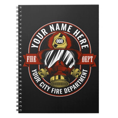 Customize NAME Firefighter Helmet Mask Fire Rescue Notebook