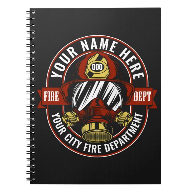 Customize NAME Firefighter Helmet Mask Fire Rescue Notebook (Front)