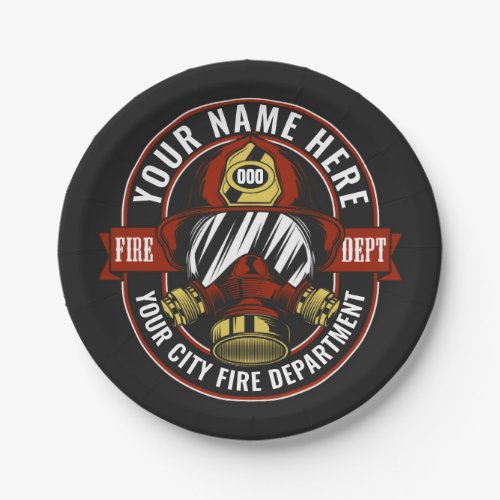 Customize NAME Firefighter Helmet Mask Fire Rescue Paper Plates