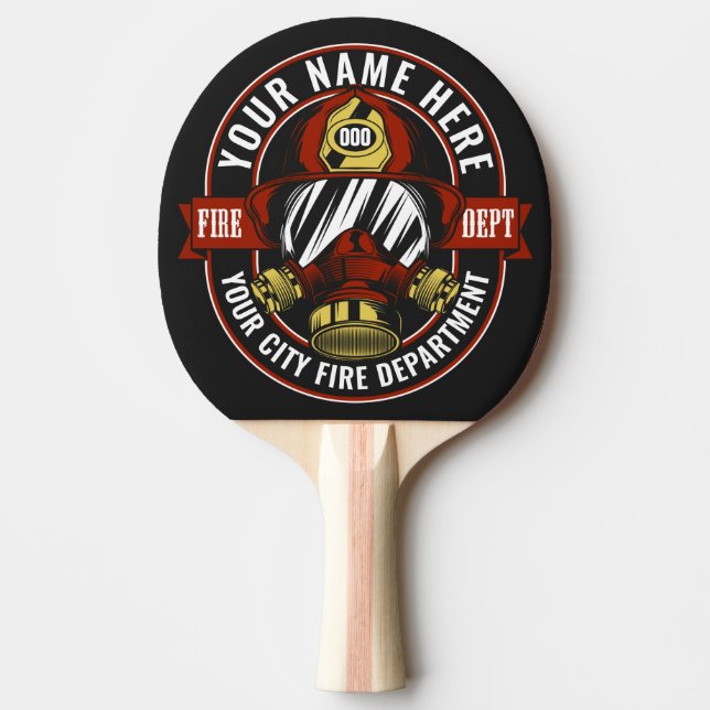 Customize NAME Firefighter Helmet Mask Fire Rescue Ping Pong Paddle (Front)