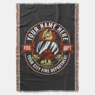 Customize NAME Firefighter Helmet Mask Fire Rescue Throw Blanket