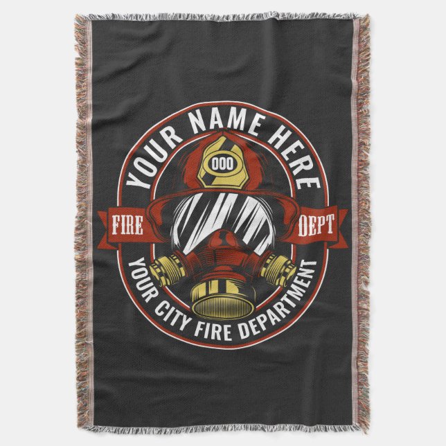 Customize NAME Firefighter Helmet Mask Fire Rescue Throw Blanket (Front Vertical)