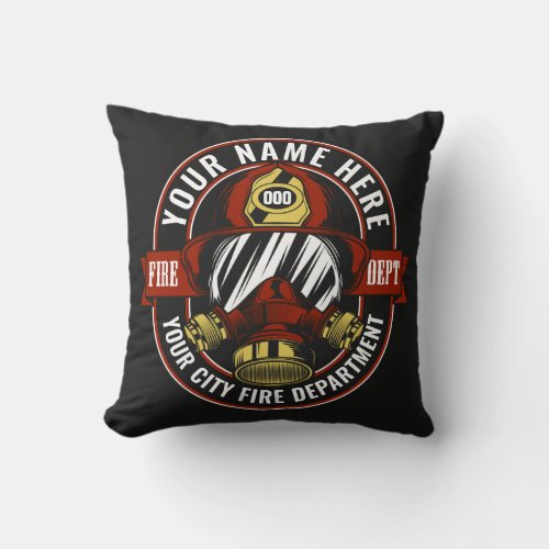 Customize NAME Firefighter Helmet Mask Fire Rescue Throw Pillow