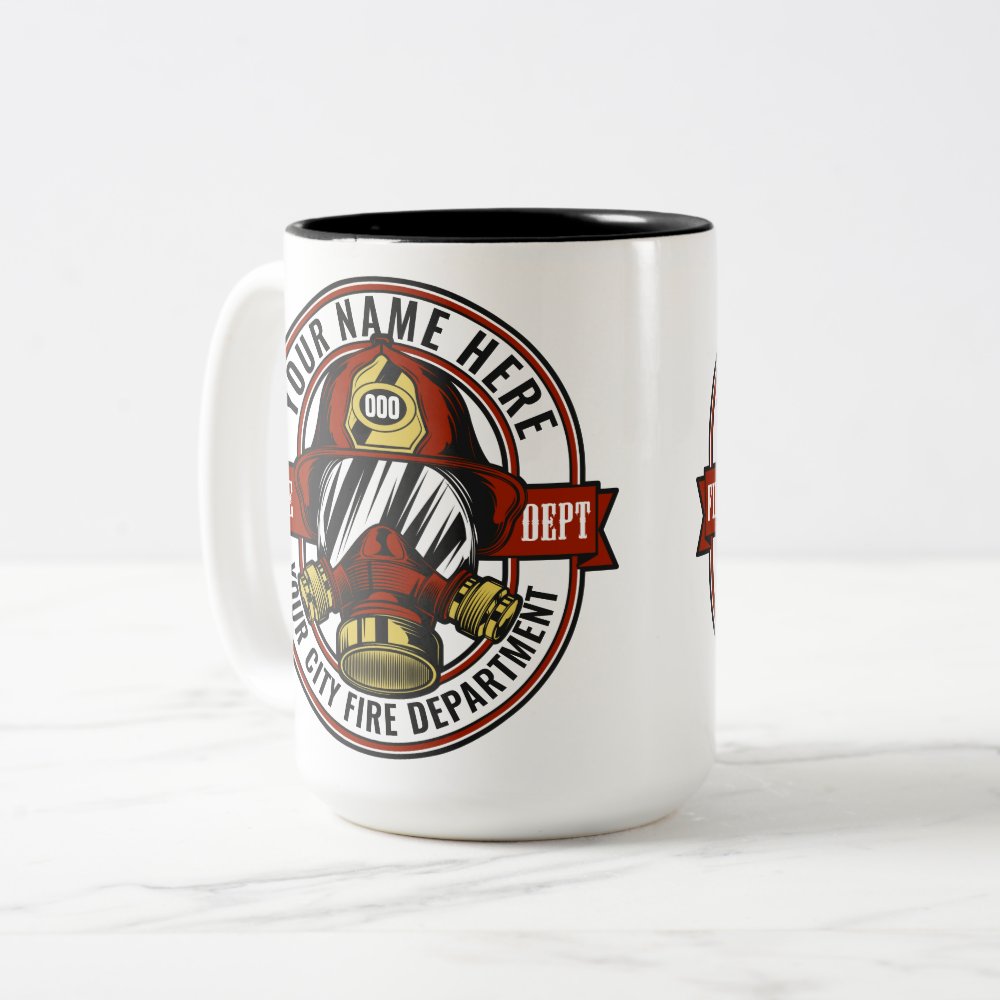 Disover Customize NAME Firefighter Helmet Mask Fire Rescue Two-Tone Coffee Mug
