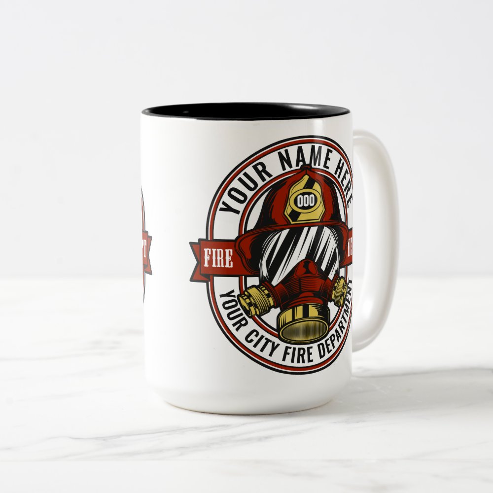 Disover Customize NAME Firefighter Helmet Mask Fire Rescue Two-Tone Coffee Mug