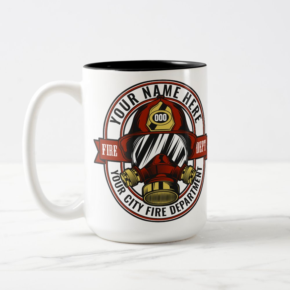 Discover Customize NAME Firefighter Helmet Mask Fire Rescue Two-Tone Coffee Mug