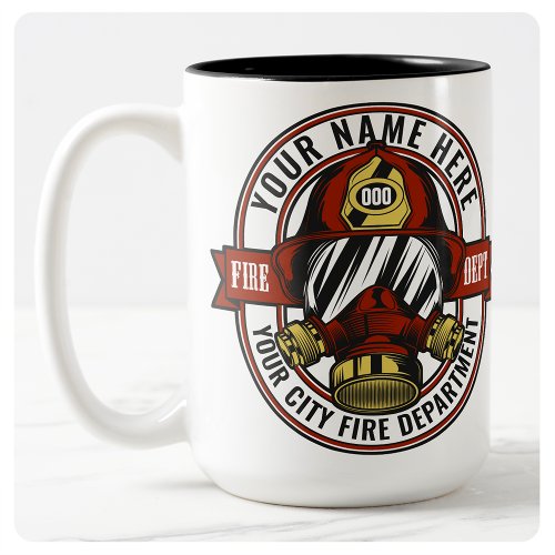 Customize NAME Firefighter Helmet Mask Fire Rescue Two_Tone Coffee Mug