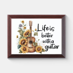 Customize Name Guitar With Sunflower Award Plaque
