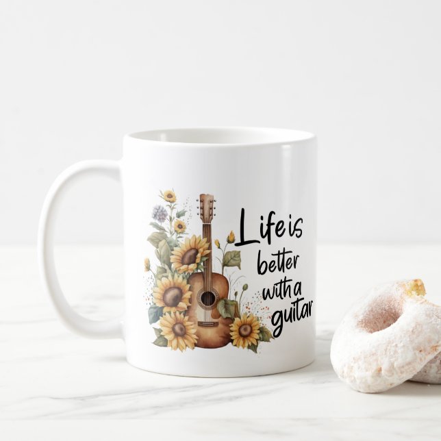 Customize Name Guitar With Sunflower Coffee Mug (With Donut)
