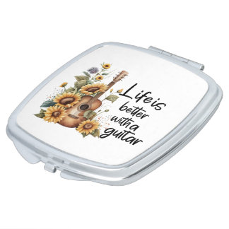 Customize Name Guitar With Sunflower Compact Mirror