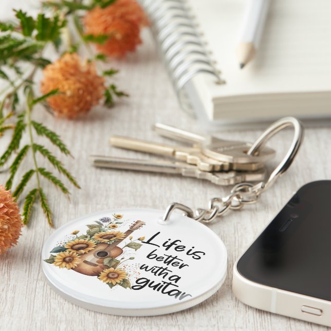 Customize Name Guitar With Sunflower Keychain (Front Right)