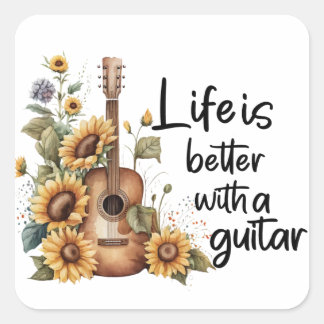 Customize Name Guitar With Sunflower Square Sticker