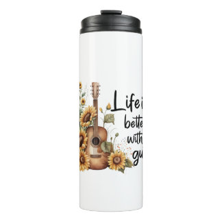 Customize Name Guitar With Sunflower Thermal Tumbler