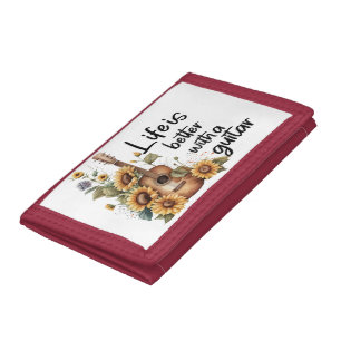 Customize Name Guitar With Sunflower Trifold Wallet