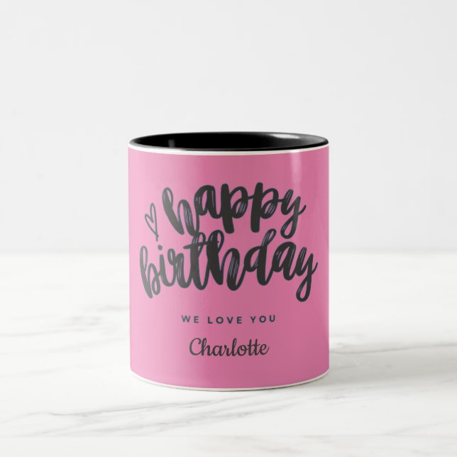 customize name Happy birthday typography gift mugs (Center)