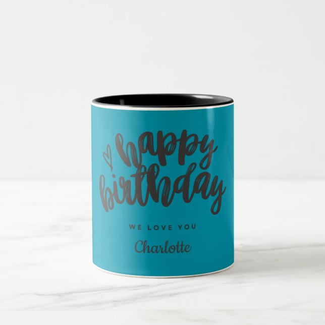 customize name Happy birthday typography gift mugs (Center)