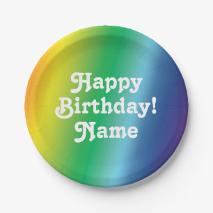 Customize Name, Happy Birthday white, pride lgbtq Paper Plates