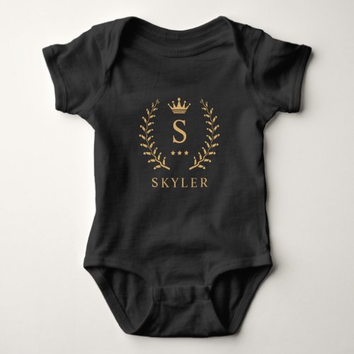 Customize Name  Initial Black White Gold Monogram Baby Bodysuit