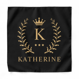 Customize Name & Initial Black White Gold Monogram Bandana