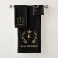 Customize Name & Initial Black White Gold Monogram