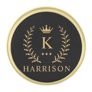 Customize Name & Initial Black White Gold Monogram Finish Lapel Pin