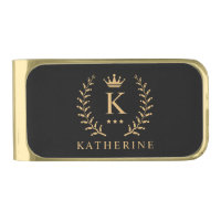 Customize Name & Initial Black White Gold Monogram