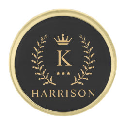 Customize Name &amp; Initial Black White Gold Monogram Gold Finish Lapel Pin