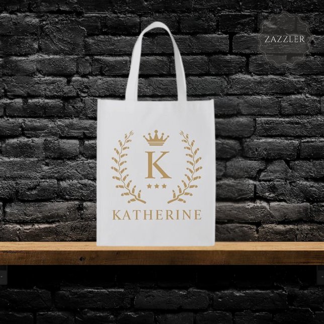 Customize Name & Initial Black White Gold Monogram Grocery Bag (Customize Name & Initial Black White Gold Monogram Grocery Bag)